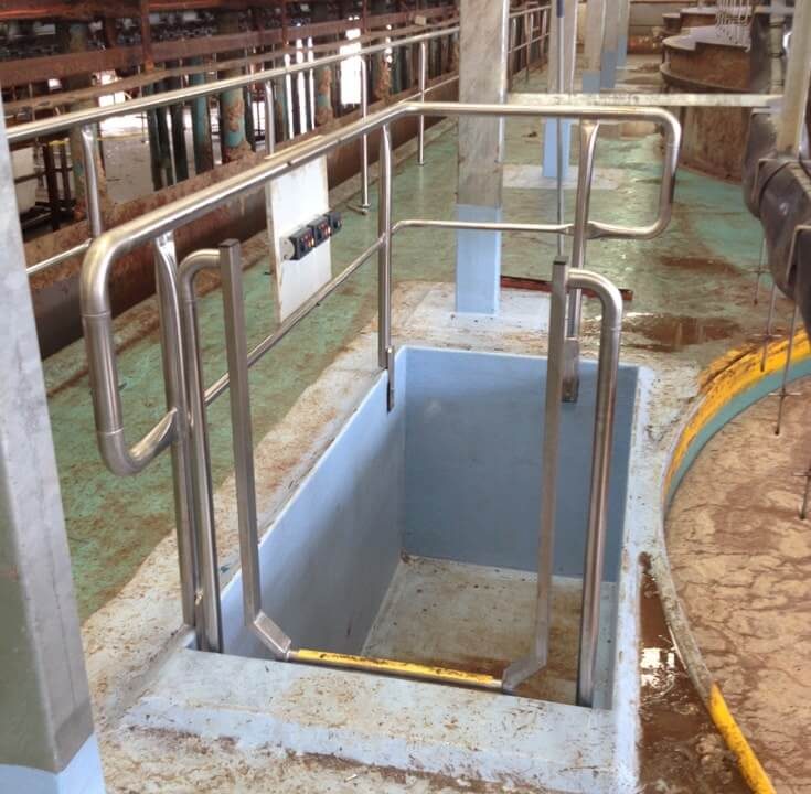 Stainless steel handrail and ladder fabricated for industrial plant walkway