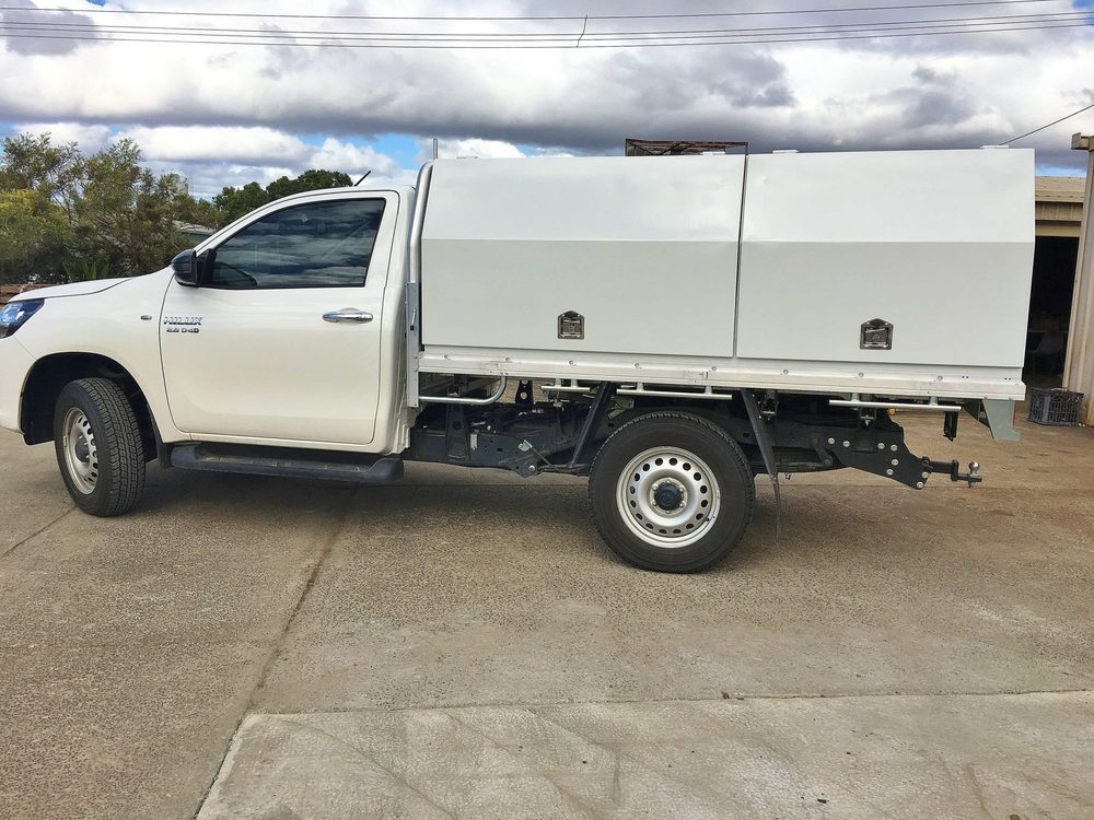 Custom aluminium toolbox canopy fabricated and fitted to a ute tray